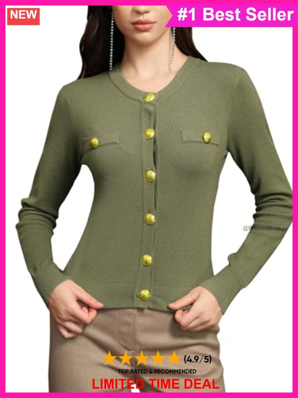 Women's Cropped Cardigan Sweater Button Down Knit Crewneck Slim Fit